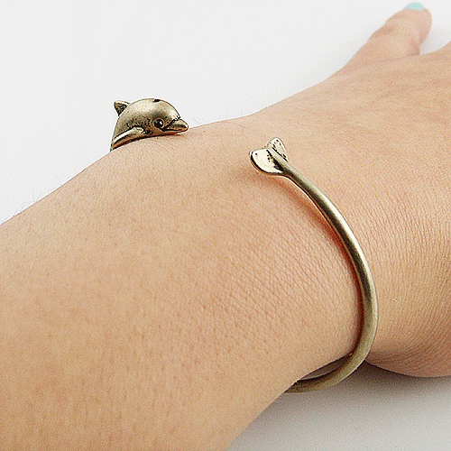 Animal Wrap Bracelet Dolphin Yellow Bronze