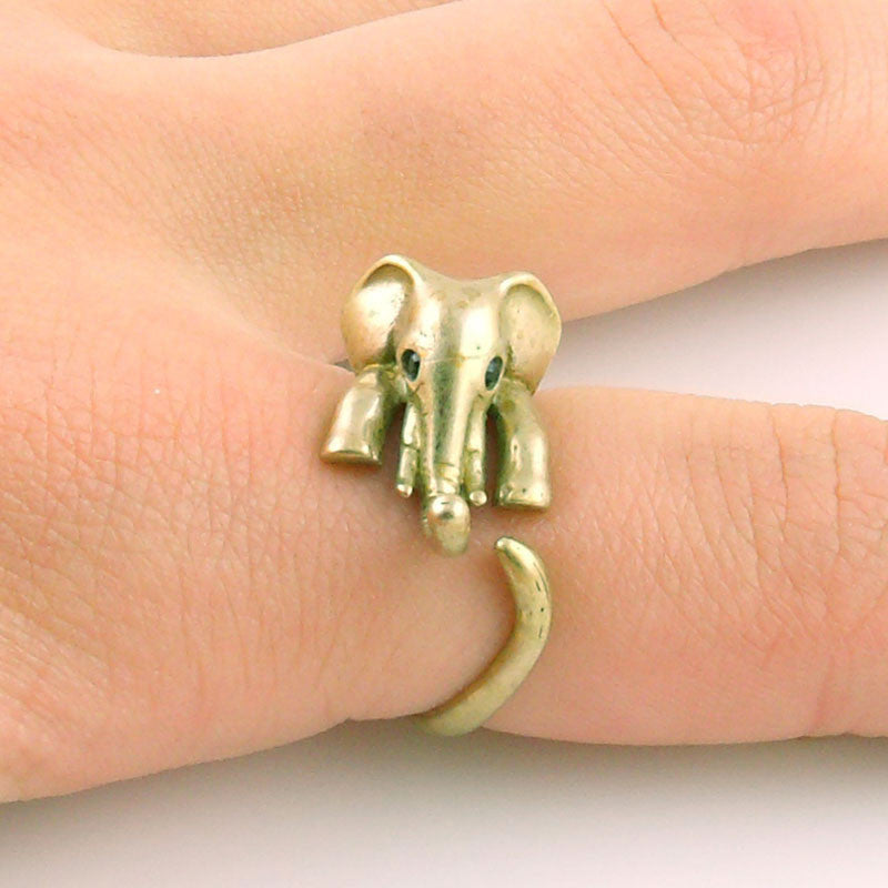 Animal Wrap Ring - Elephant- Yellow Bronze Adjustable Ring