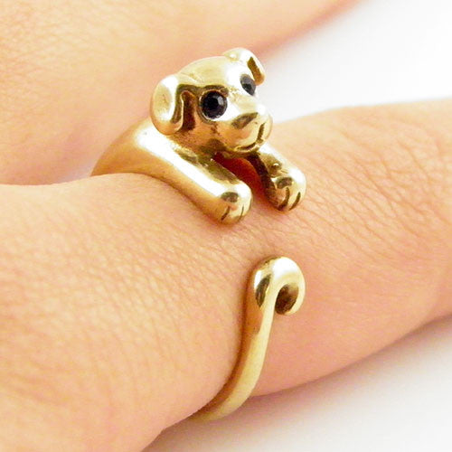 Animal Wrap Ring - Puppy - Yellow Bronze - Adjustable Ring - keja jewelry