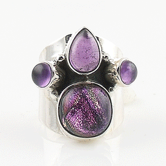 Amethyst & Dichroic Glass Sterling Silver Band Ring – Keja Designs Jewelry