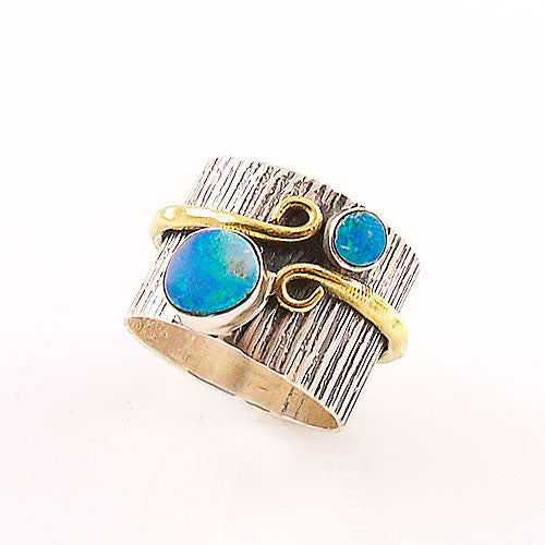 Australian Fire Opal Two Tone Sterling Silver Band Ring – Keja Designs ...