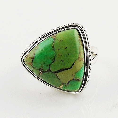 Green Copper Turquoise Trillion Sterling Silver Ring – Keja Designs Jewelry