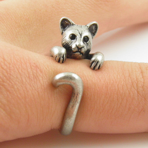 Animal Wrap Ring - Cougar / Panther - White Bronze - Adjustable Ring - keja jewelry