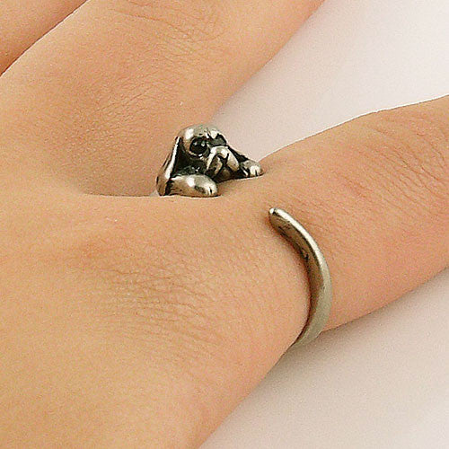 Animal Wrap Ring - Spaniel Dog - White Bronze - Adjustable Ring - keja jewelry