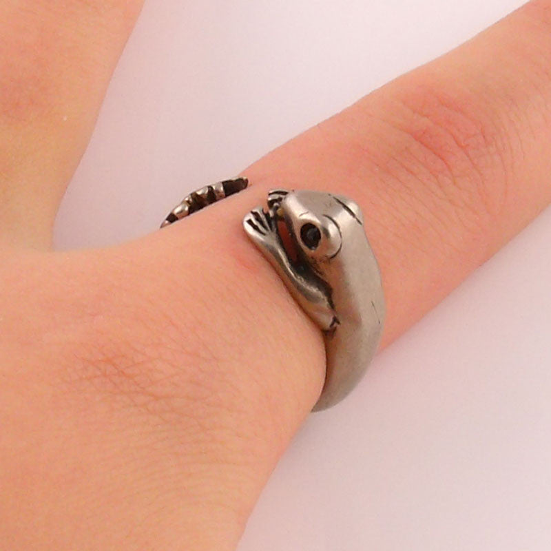 Animal Wrap Ring - Frog - White Bronze - Adjustable Ring - keja jewelry