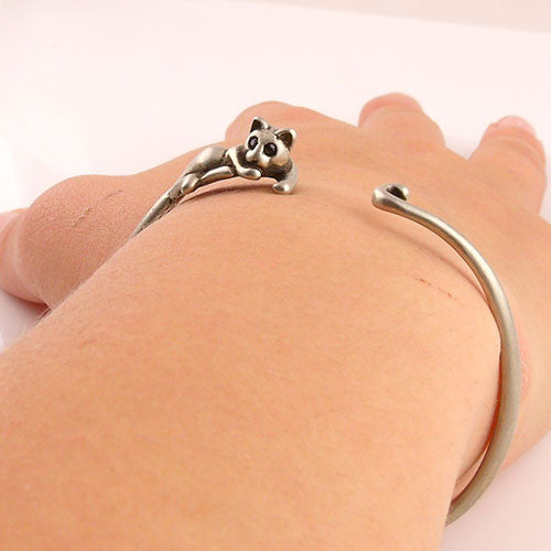 Animal Wrap Bracelet- Lazy Cat - White Bronze