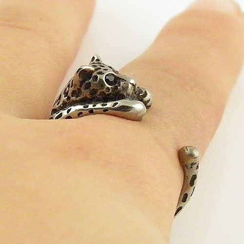 Animal Wrap Ring - Leopard - White Bronze - Adjustable Ring - keja jewelry