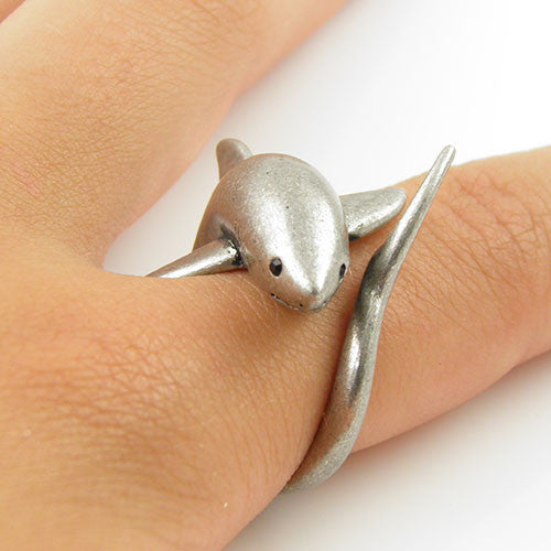 Animal Wrap Ring - Shark - White Bronze - Adjustable Ring