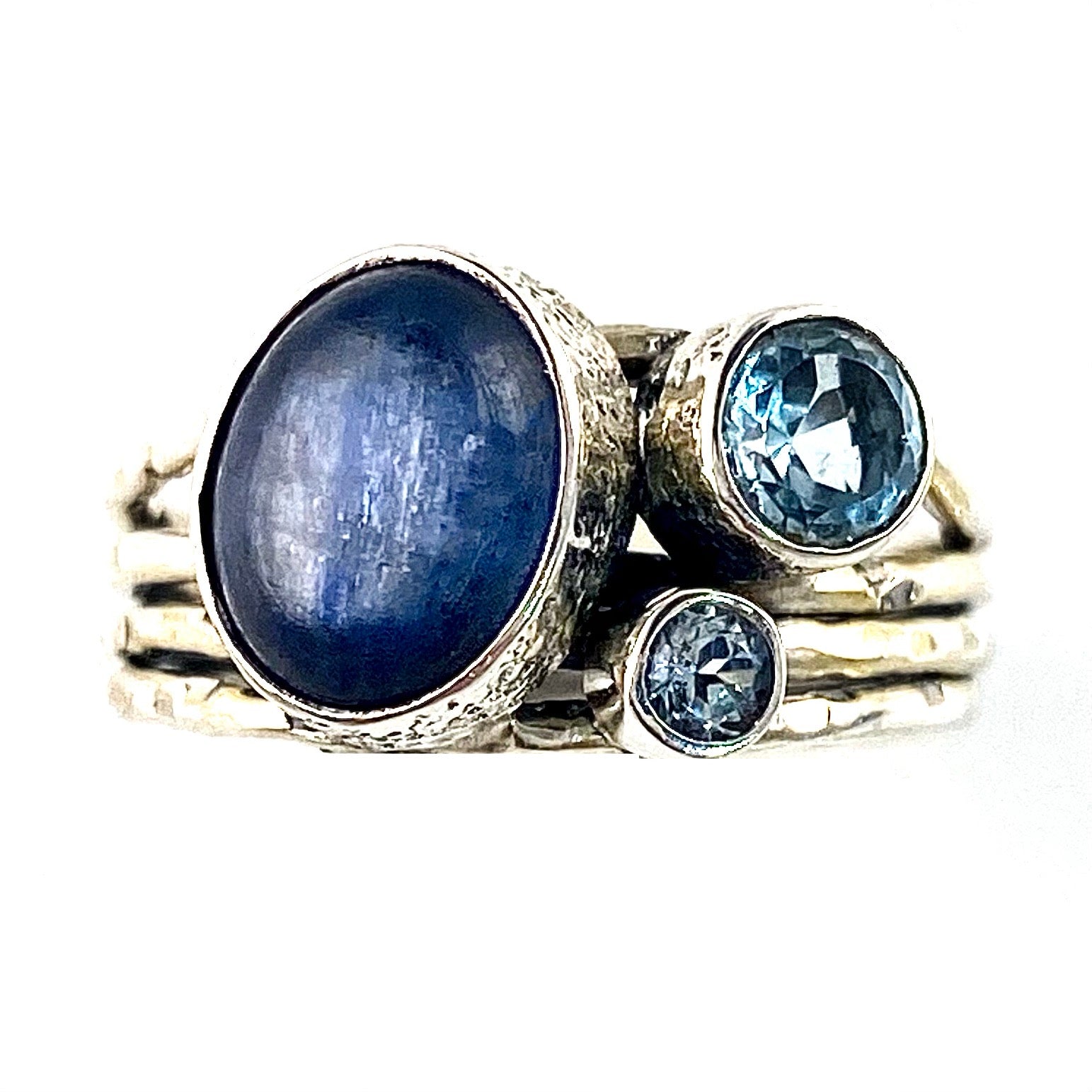 Kyanite & Blue Topaz Tri-Stone Sterling Silver Ring