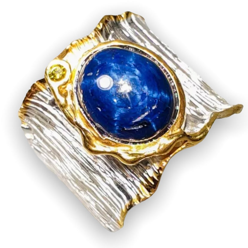 Star Sapphire Sterling Silver White & Yellow Gold Ring