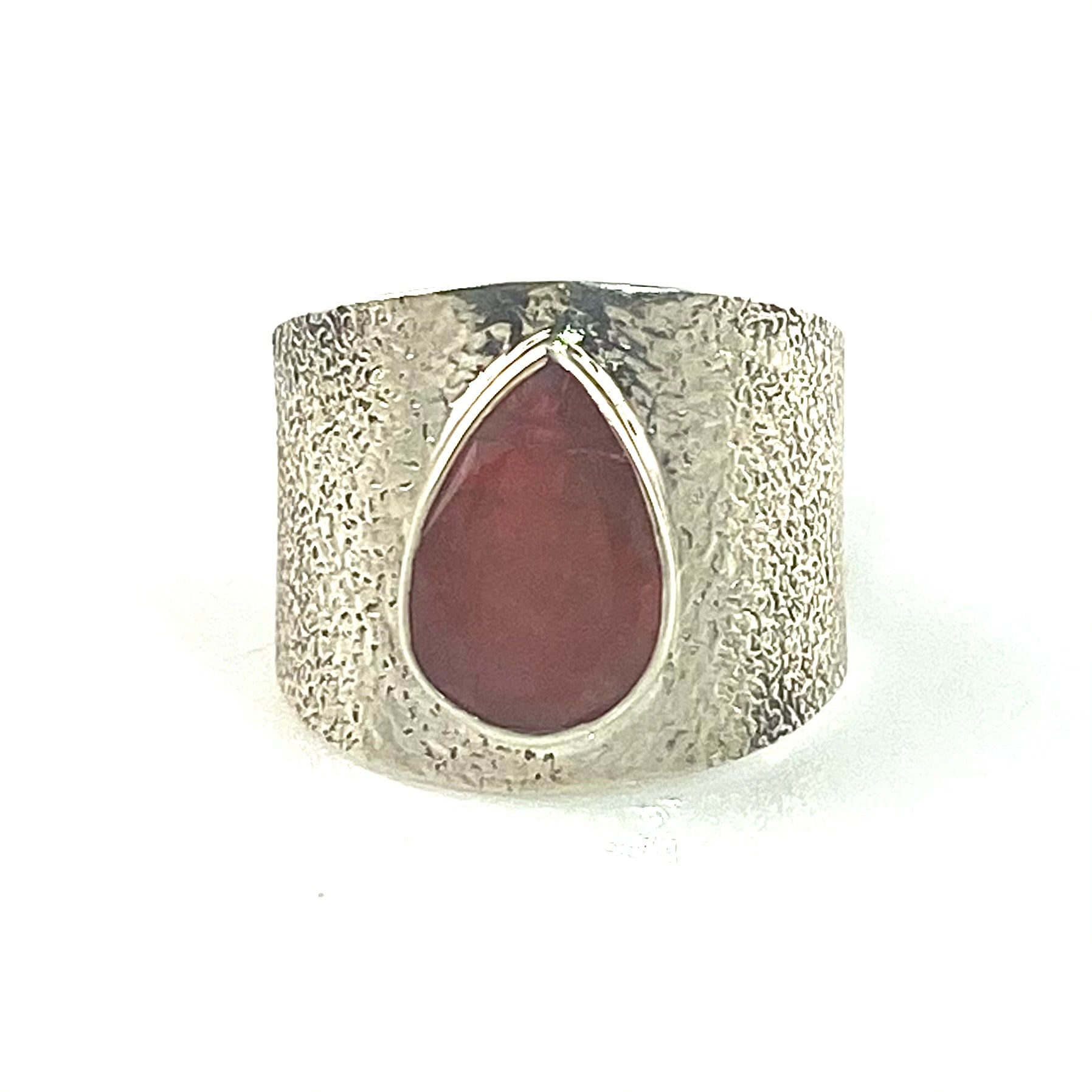 Ruby Sterling Silver Textured Band Ring