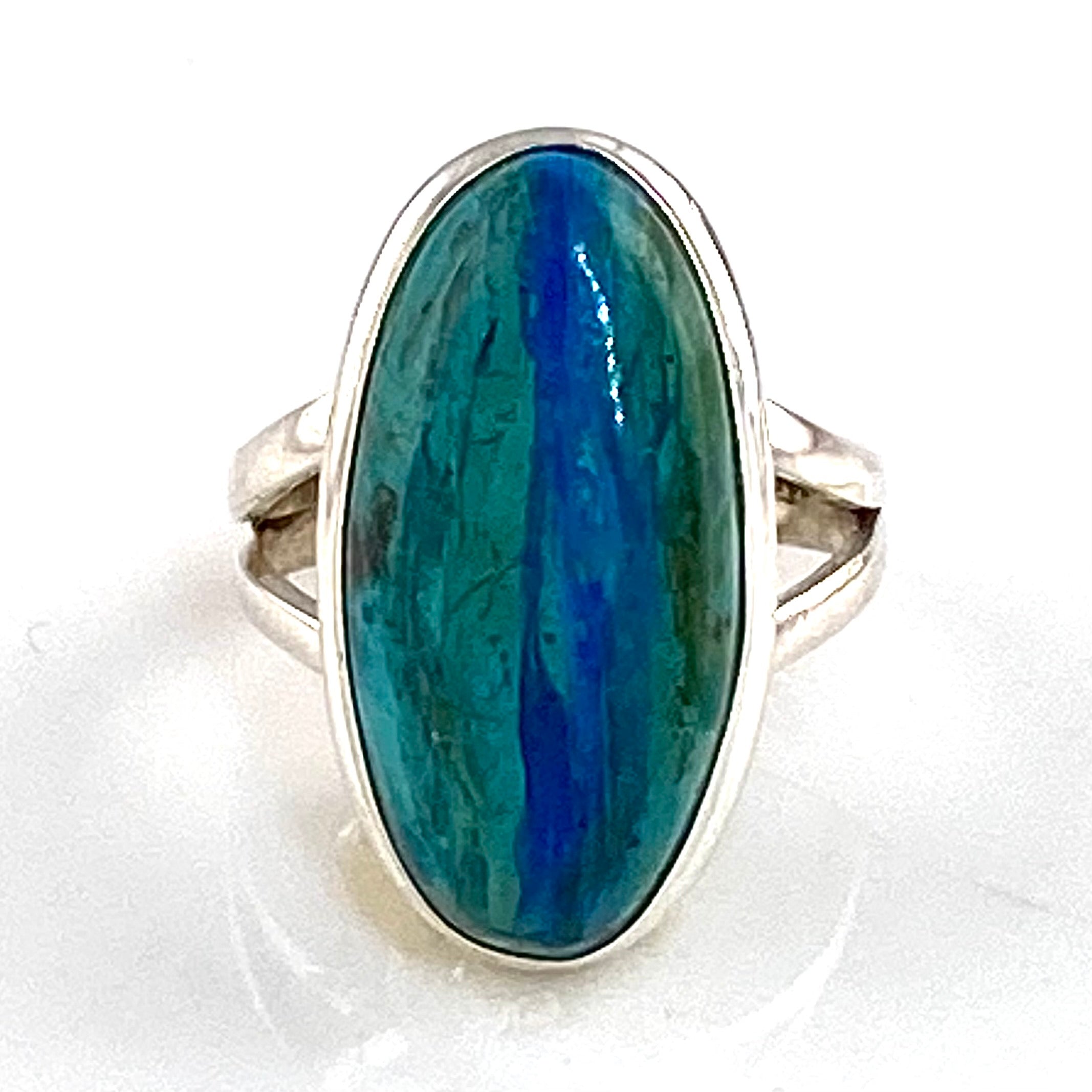 Peruvian Blue Opal Sterling Silver Oval Ring