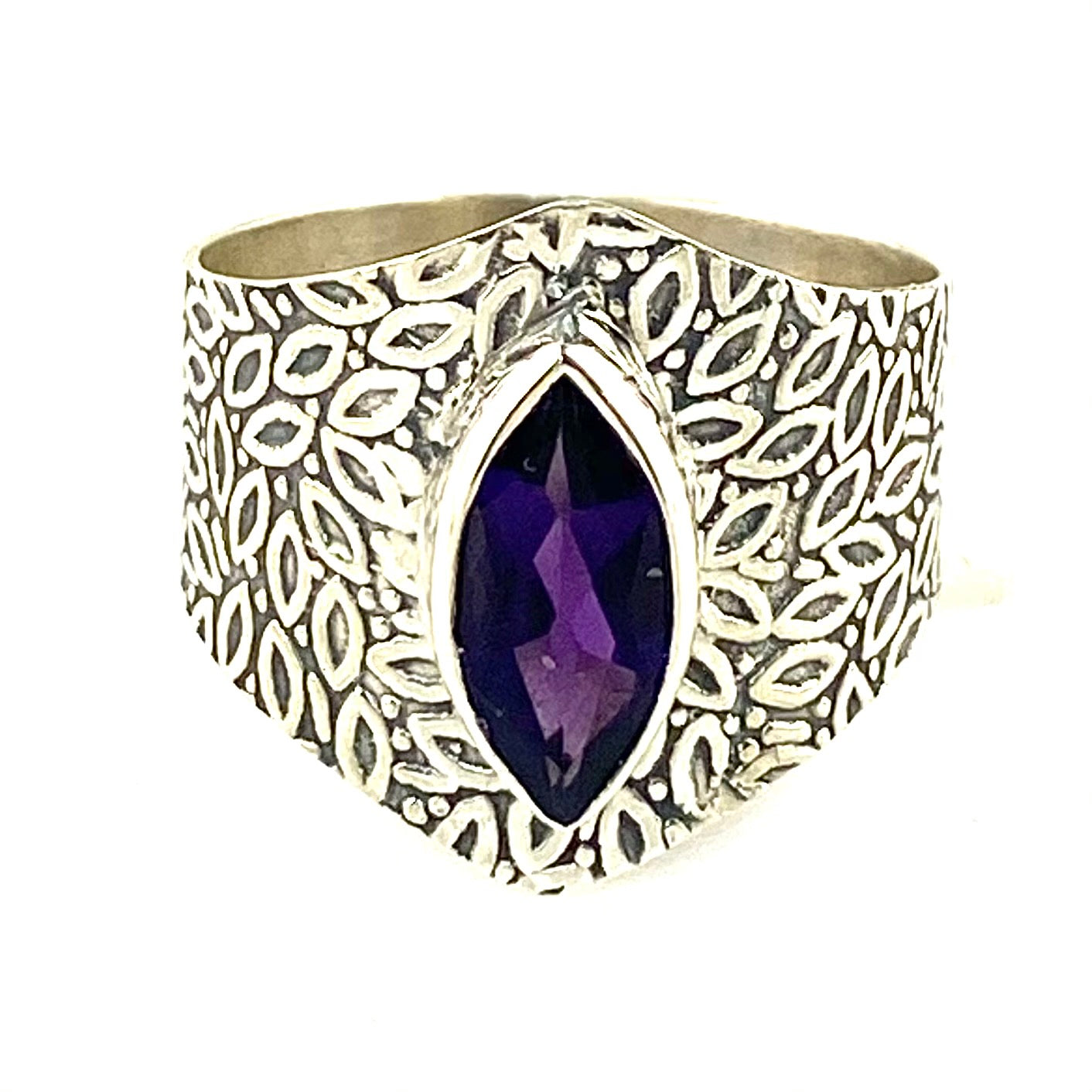 Amethyst Sterling Silver Vine Pattern Band Ring