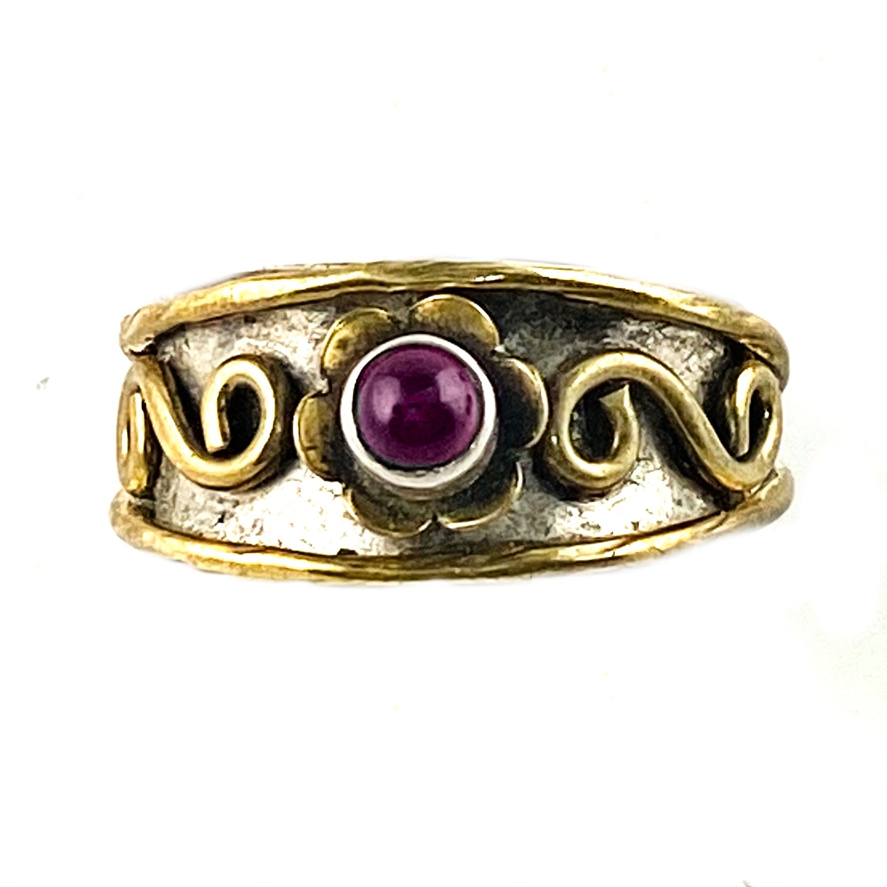 Garnet Sterling Silver Two Tone Ring