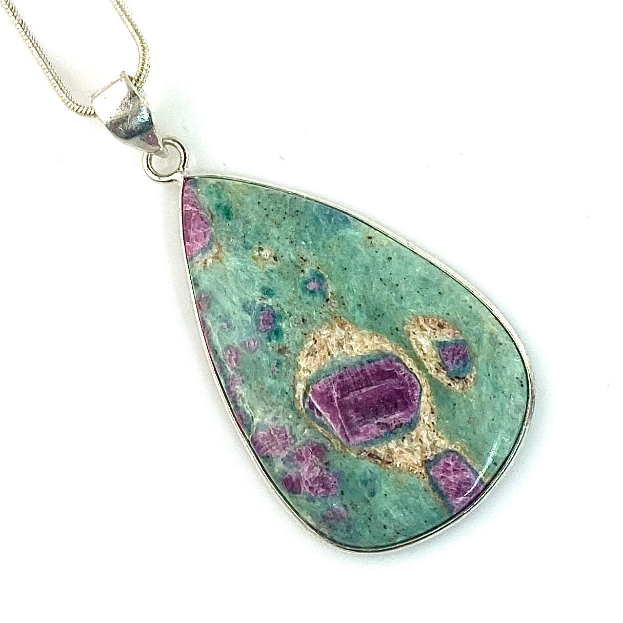 Ruby in Fuchsite Sterling Silver Pear Shaped Pendant