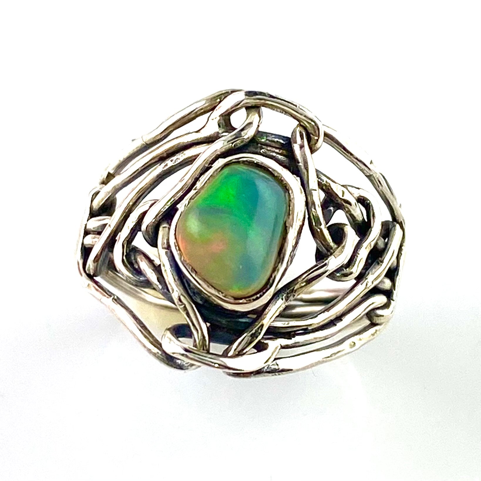 Ethiopian Opal Rough Industrial Sterling Silver Ring