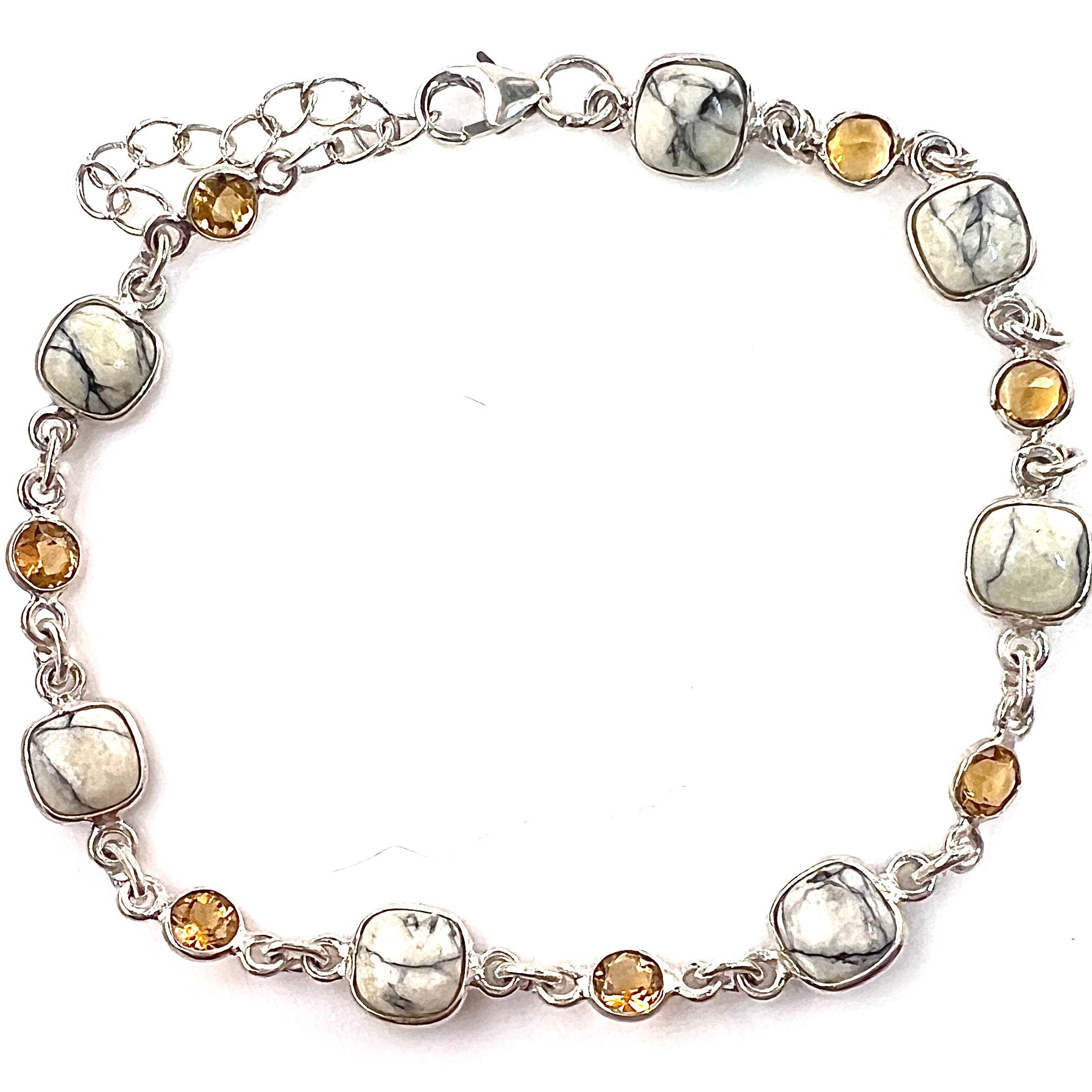 Good Luck White Buffalo & Citrine Sterling Silver Bracelet