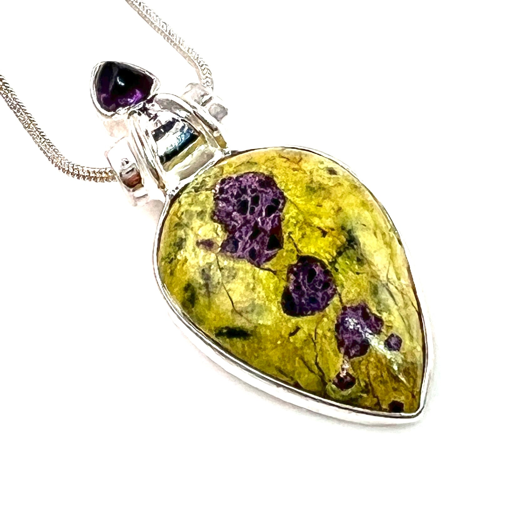 Atlantisite & Faceted Amethyst Sterling Silver Pendant