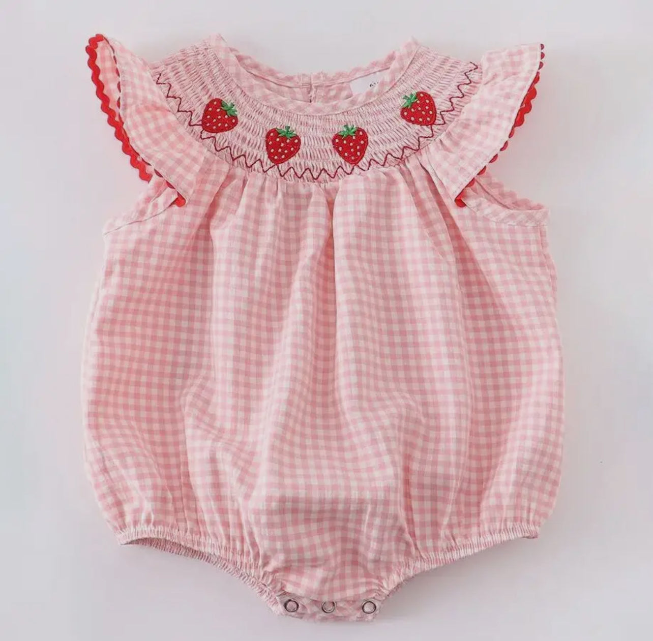 Girl's Strawberry Smocked Bubble