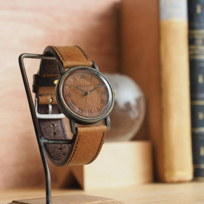 ARKRAFT Watchmaker Hidekazu Araki Handmade Watch “Dennis Large” Leather Dial Roman Numerals Pueblo Camel