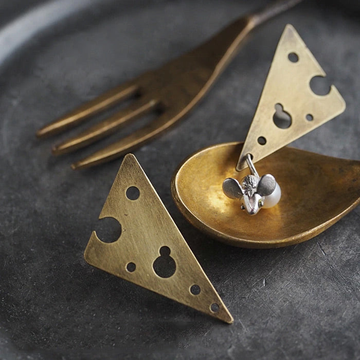 sasakihitomi mouse and cheese earrings brass & silver 925 asymmetric