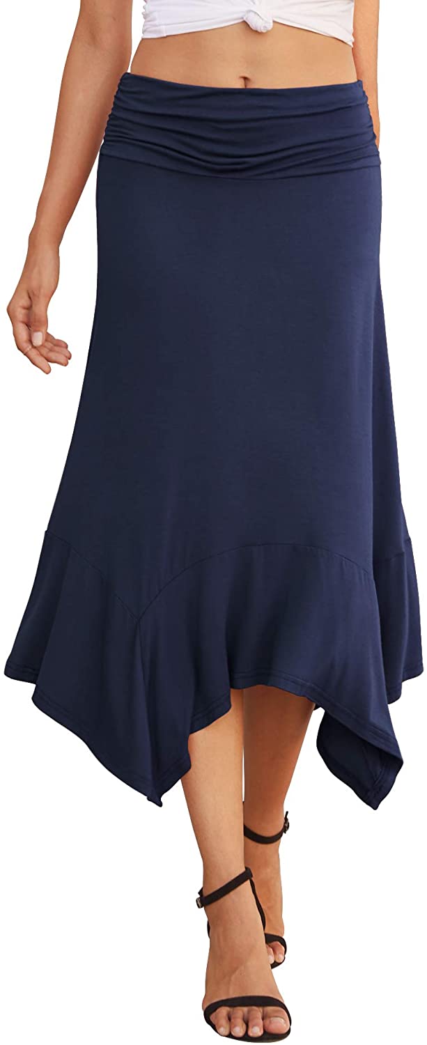 Women's Casual Elegant Flowy Handkerchief Hemline Midi Skirt ...