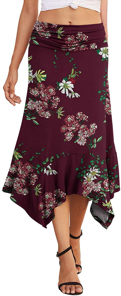 Women's Casual Elegant Flowy Handkerchief Hemline Midi Skirt ...