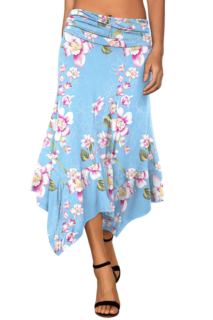 Women's Flowy Handkerchief Hemline Midi Skirt - Floral Print – womenboutique