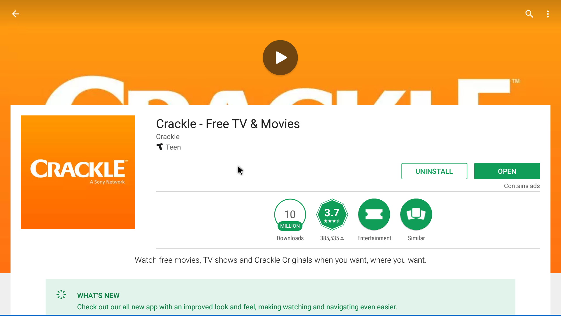 Crackle Android Streaming App
