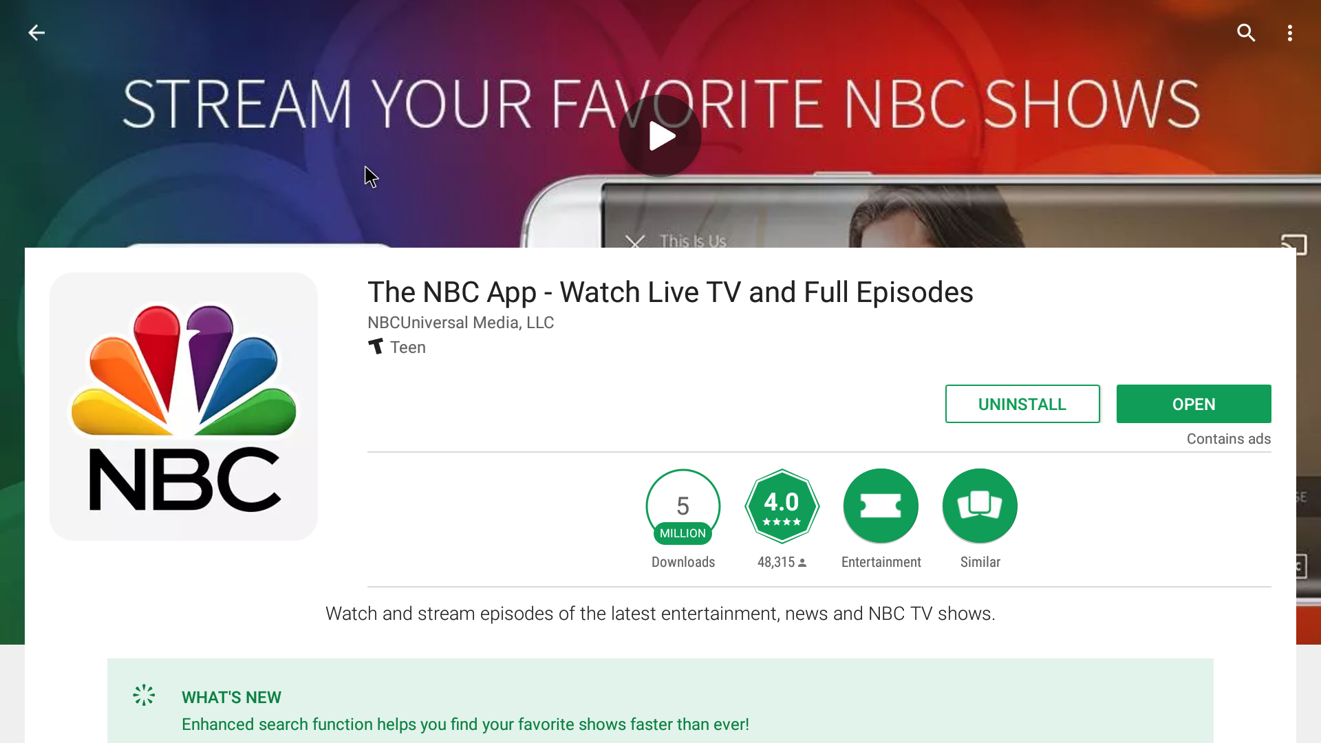 NBC Android Streaming App