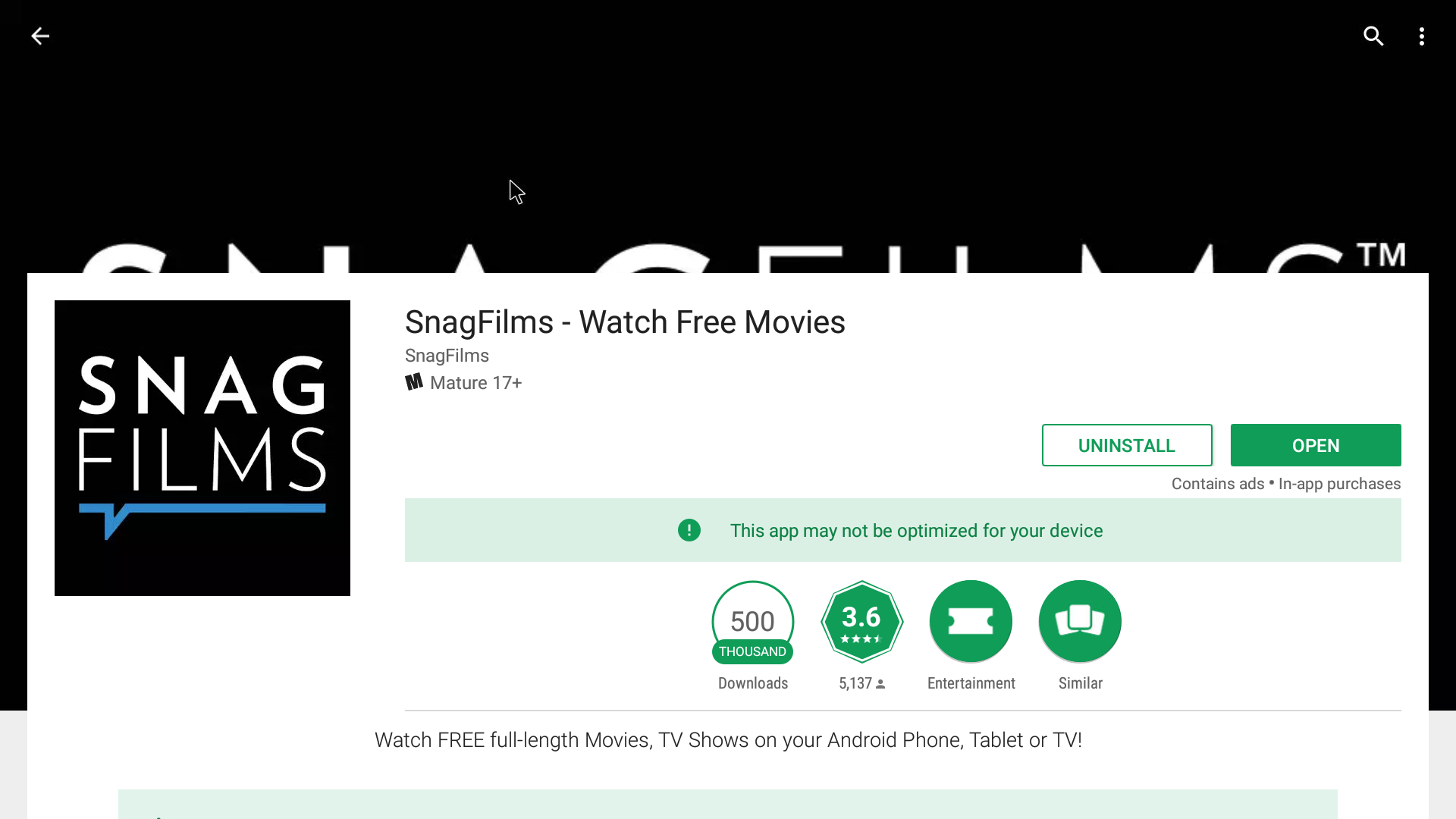 SnagFilms Android Streaming App