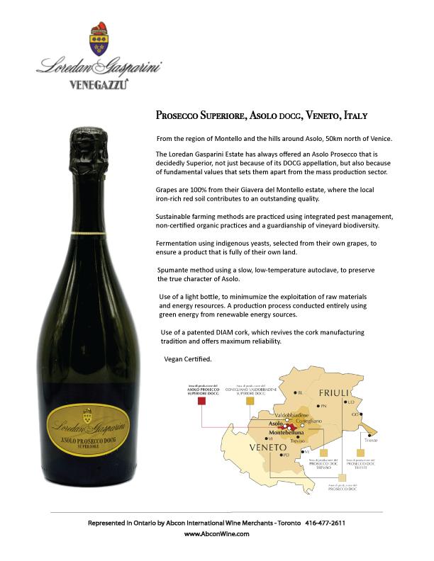 PROSECCO Asolo Superiore DOCG Brut L. Gasparini Colli Asolani Veneto Italy