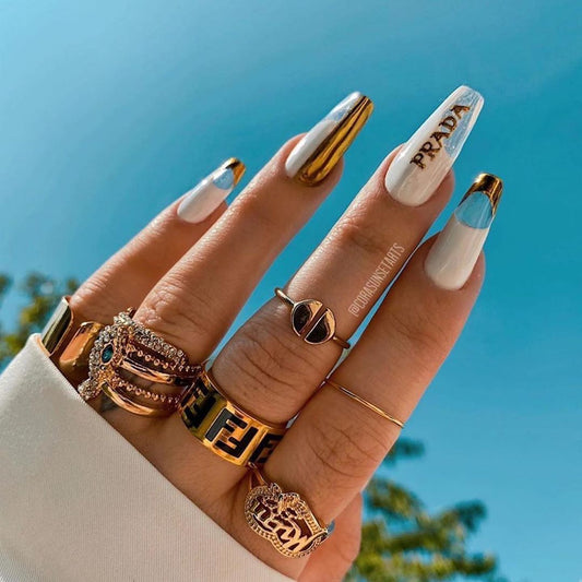 🤎✨🤍✨🤎 Louis Vuitton inspired set -✨ #lvnails #nails #nailart #nailartist  #nailaddict #longnails #brownnails #mattenails #perth…
