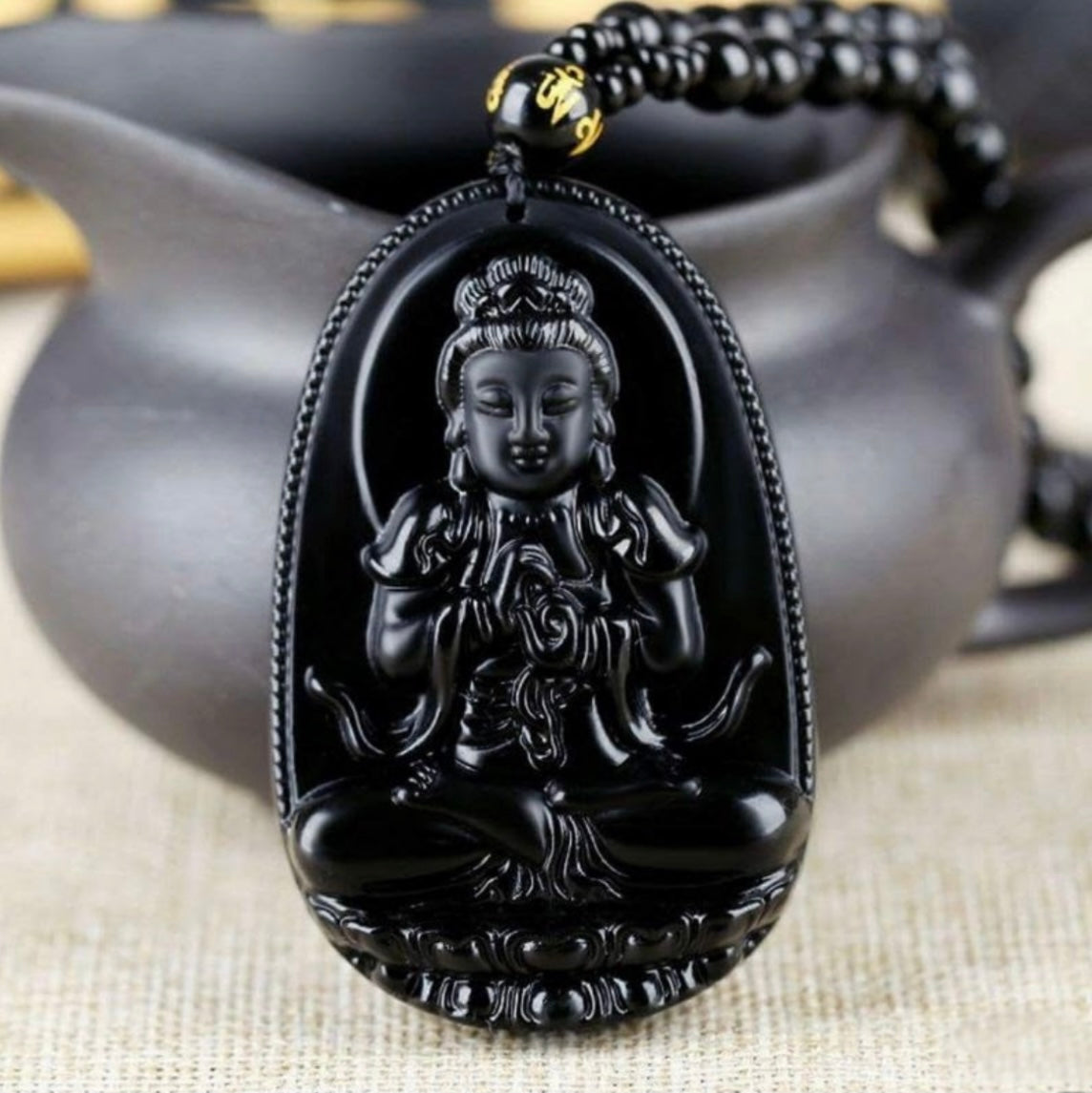 Preaching Buddha Obsidian Pendant – YUBA Spirit