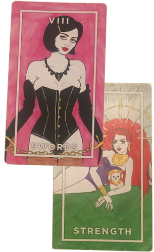 8 of Swords and 4 of Strength from Slutist Tarot Deck