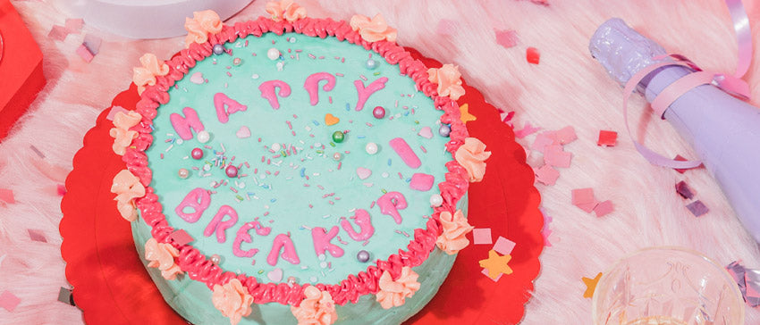 image of cake with the text "happy breakup!"