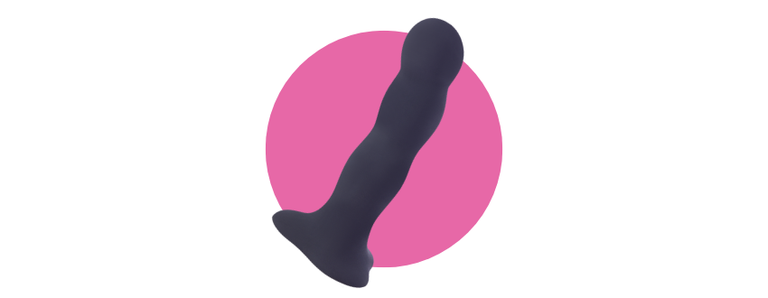 Bouncer dildo in black shown over pink circle