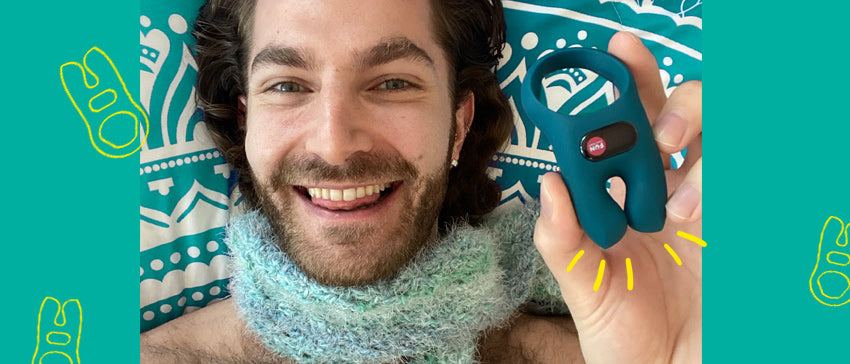 Image of Zachary Zane smiling and holding NOS vibrating c-ring