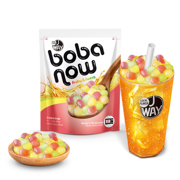 J WAY Instant Boba Bubble Pearl Variety Milk Fruity Tea Kit with Authentic  Brown Sugar Caramel Tapioca Boba, Ready in Under One Minute, Paper Straws