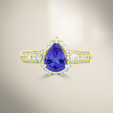 1.15ct Pear Tanzanite Ring with 0.44 cttw Diamond