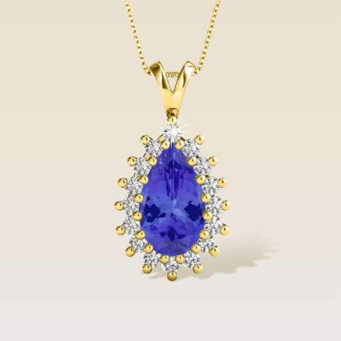 1.3ct Pear Tanzanite Pendant with 0.33 cttw Diamond