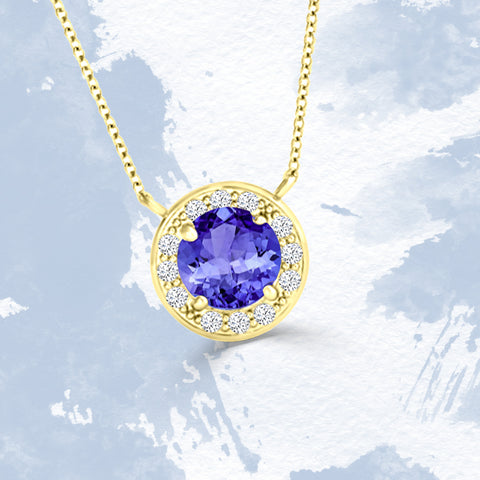 TMR121136 - Aubrey - Round Tanzanite And Diamond Pendant Halo