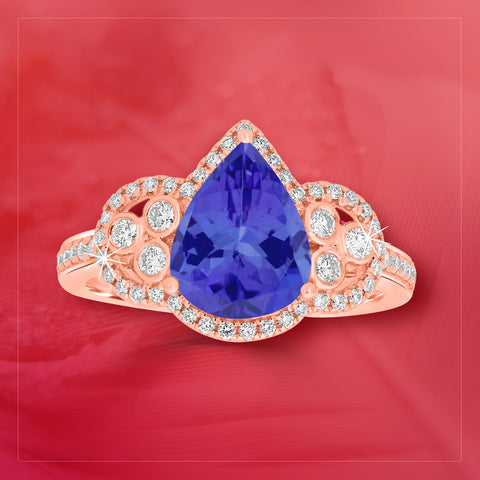 2.25ct Pear Tanzanite Ring With 0.35 Cttw Diamond
