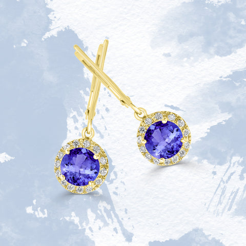 1.8ct Round Tanzanite Dangle Earring With 0.2 Cttw Diamond