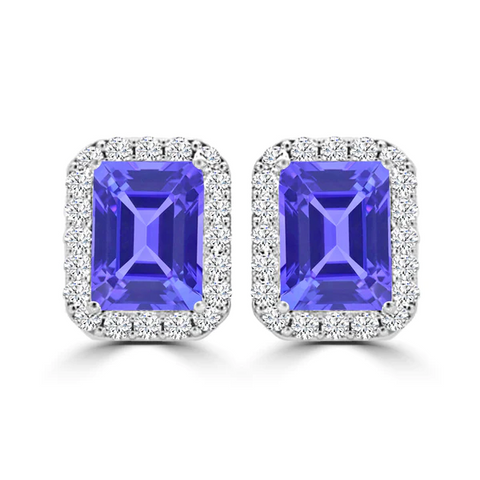 Emerald Cut Tanzanite And Diamond Earring