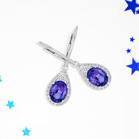 3.93 Ct AAAA Oval Tanzanite Earring With 0.45 Cttw Diamond In 18K White Gold