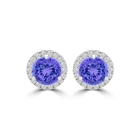 Round Tanzanite And Diamond Earring