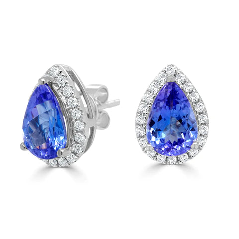 2.58 Ct AAAA Pear Tanzanite Earring With 0.26 Cttw Diamond In 14K White Gold