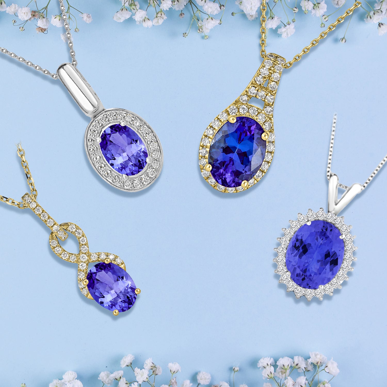4 Oval tanzanite & diamond pendants under $2500 that are to die for