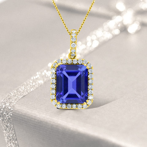 3.5ct Emerald Tanzanite Pendant With 0.32 Cttw Diamond